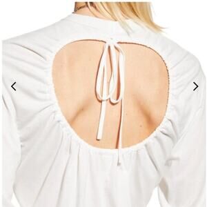 A.L.C Marco T-Shirt Women's L White Cotton Open Tie Back Crew Neck Long Sleeve